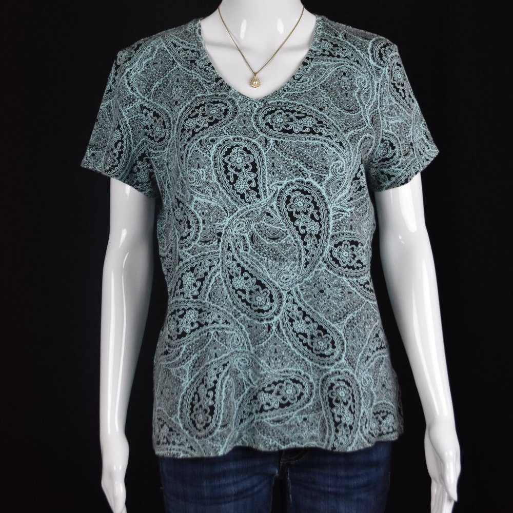 Croft & Barrow M 100% Cotton Mint Green with Paisley Print Short Sleeve Top